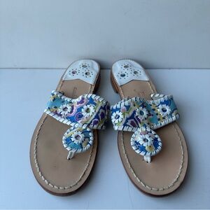 Jack Rogers Navajo Sandal Floral Print Whipstitch Thong Flat Women’s Size:7